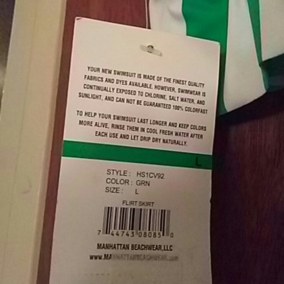 Hobie Short Skirt Ruffle Green White Bikini Bottom - Picture 3 of 3